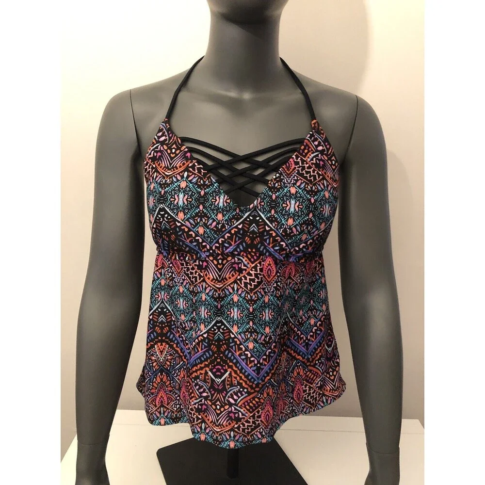 Arizona Brand Halter‎ Swim Top XL Juniors Multi-color Geometric Beach Summer Fun